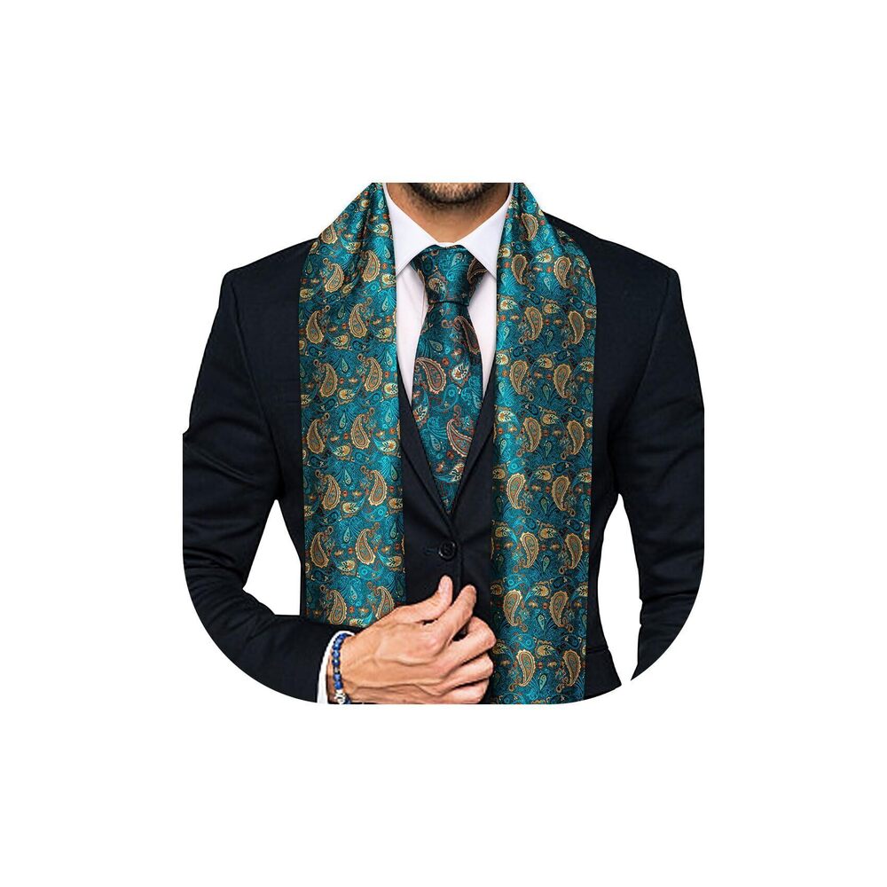 3414 2PCS Scarf Necktie Set / Fashion Silk Lightweight Feeling Print Soft